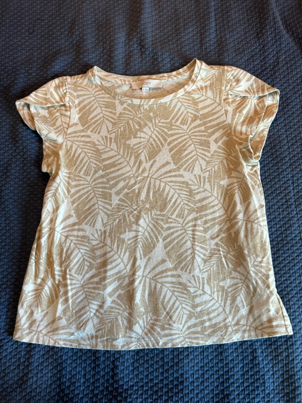 LOFT Girls' Tan and Cream Leaf-Print Short Sleeve Tee